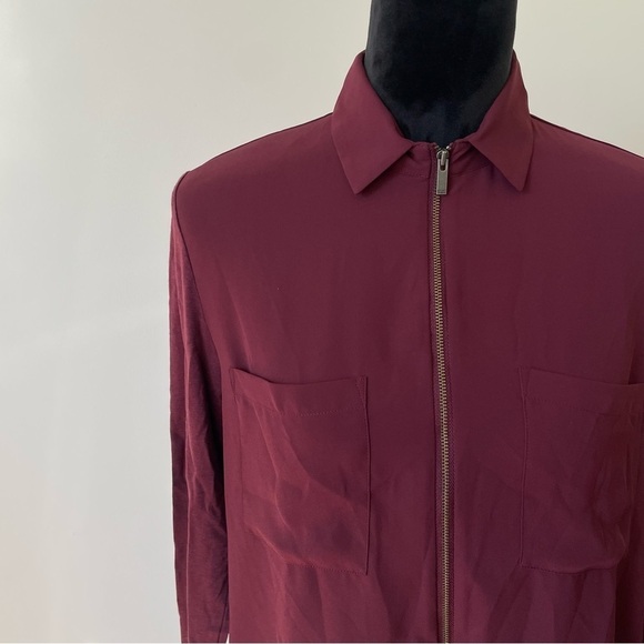 THE KOOPLES SPORT Burgundy Zip Front Mixed Media Long Sleeve Blouse Shirt Size S - Picture 5 of 10
